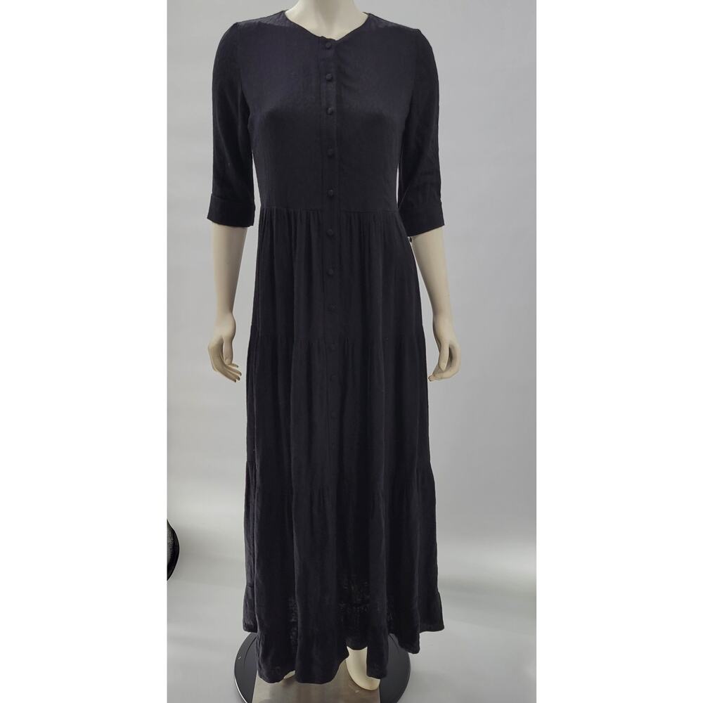 Adina Las Vegas Shirt Dress Womens S Black Animal Print Jacquard Tiered Maxi